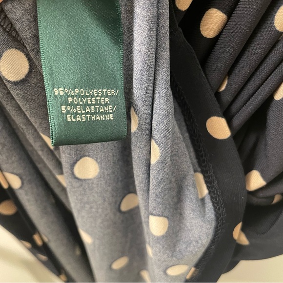 SALE! NWT Lauren Ralph Lauren Polka Dot Ruched Faux Wrap Dress V Neck Size 2 - Picture 7 of 7